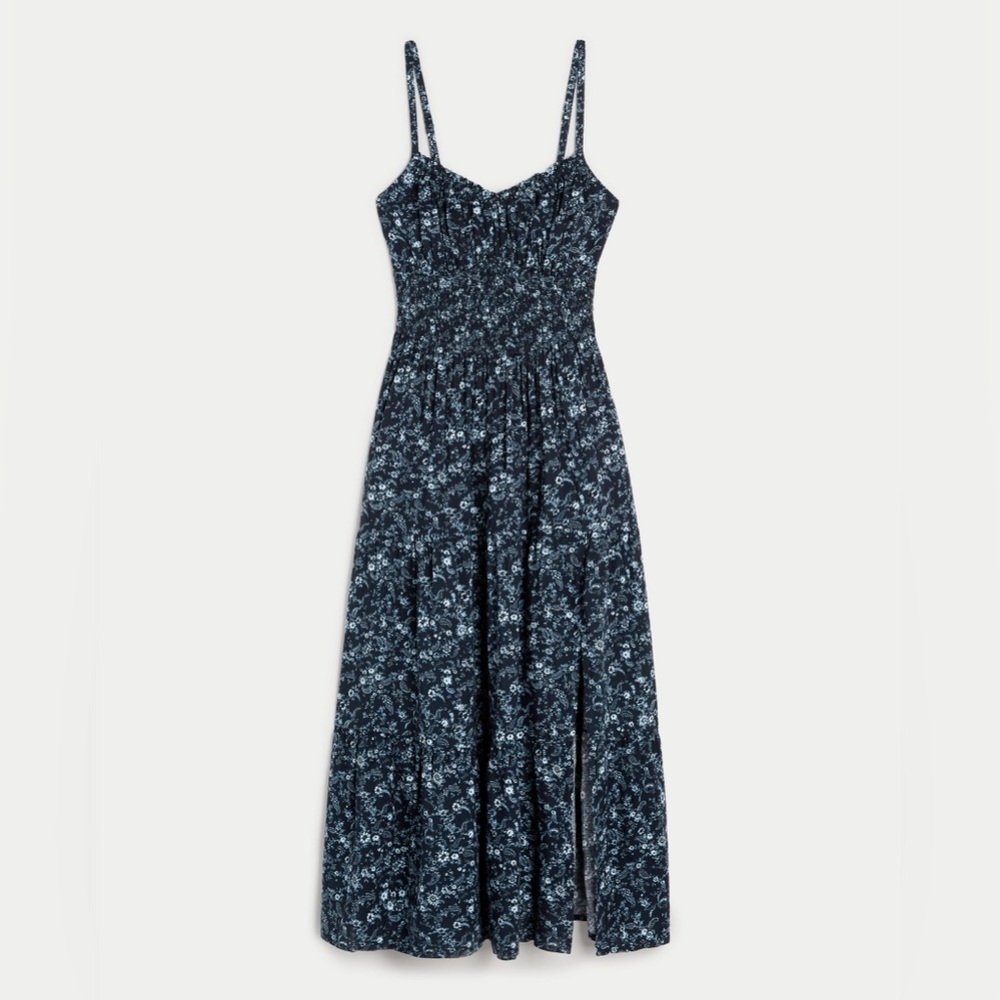 Hollister Navy Floral Smocked Maxi Dress with Spaghetti Straps